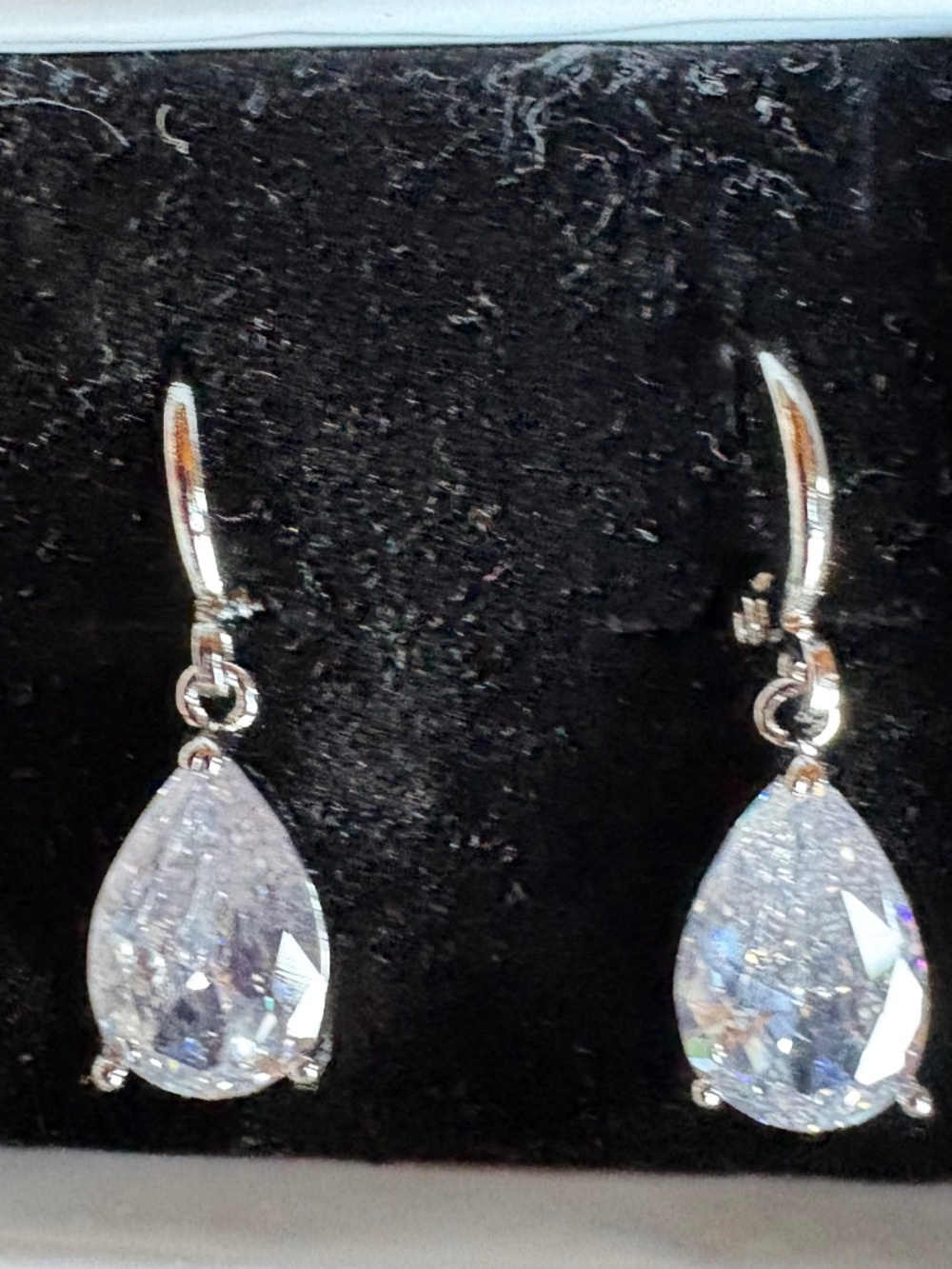 Teardrop Earrings, CZ, 7/8"